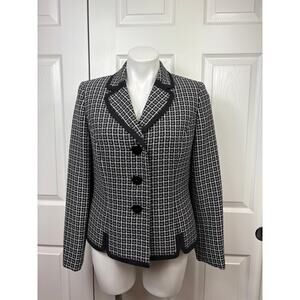 Le Suit Women's Black and White Plaid Woven Blazer 10 Petite